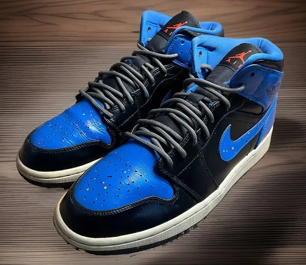 Nike Air Jordan Royal Blue and Black Splatter Mid Mens Size 9.5 Fast Shipping